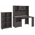 Heather Gray Corner Desk with Hutch and 6 Cube Organizer T7981
