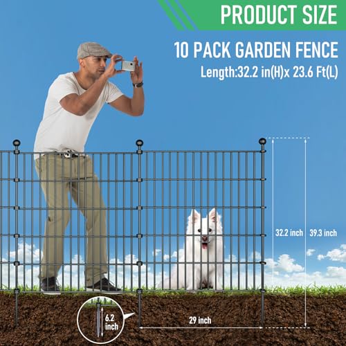 32in H x 23.6ft L Rustproof Metal Fence J5154
