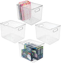 Clear 4 Pack Plastic Stackable Storage Organizer Bin with Handle Z34060