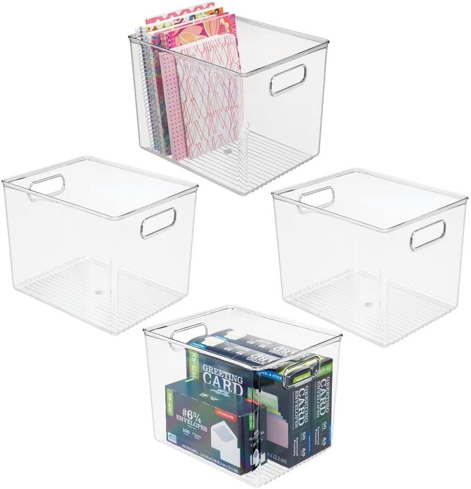 Clear 4 Pack Plastic Stackable Storage Organizer Bin with Handle Z34060
