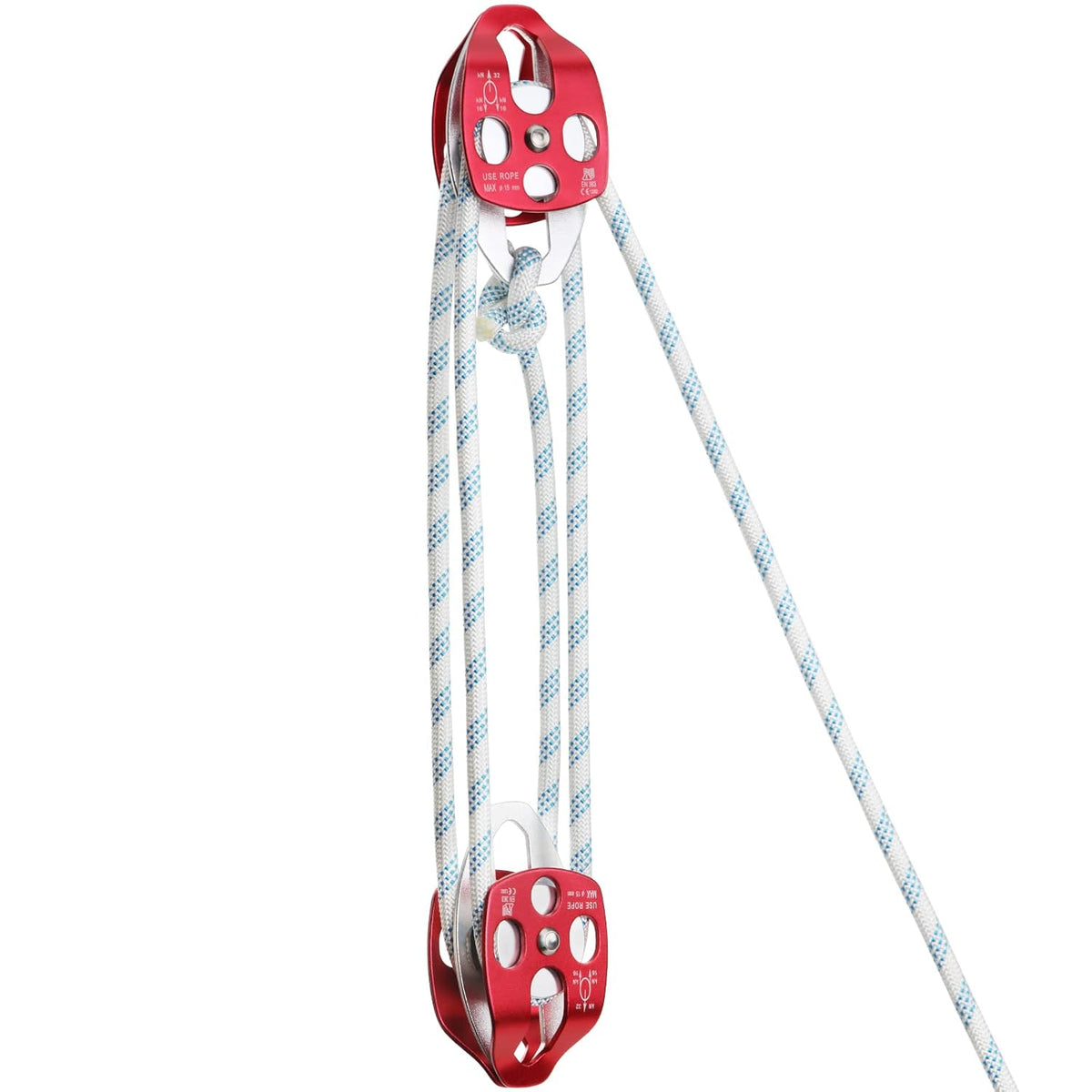Twin Sheave Block and Tackle with Braid Rope 150Ft 30-35KN Capacity Double Pulley Rigging Rope J7042