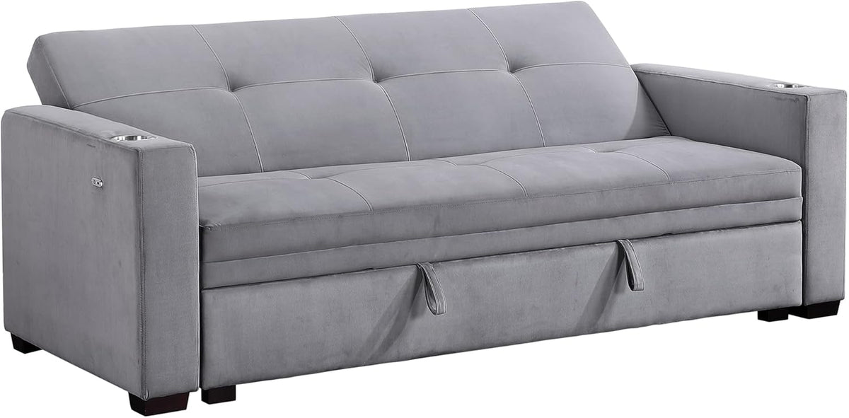 Grey Velvet Futon Sofa Bed with Storage F57526