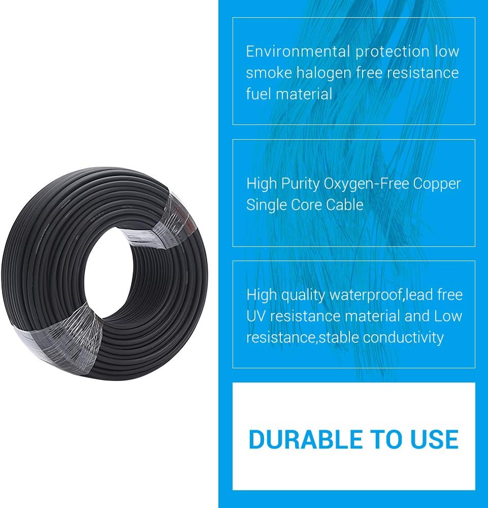 10AWG 6mm² Solar Panel Extension Cable Wire 100M Black Female Q3241