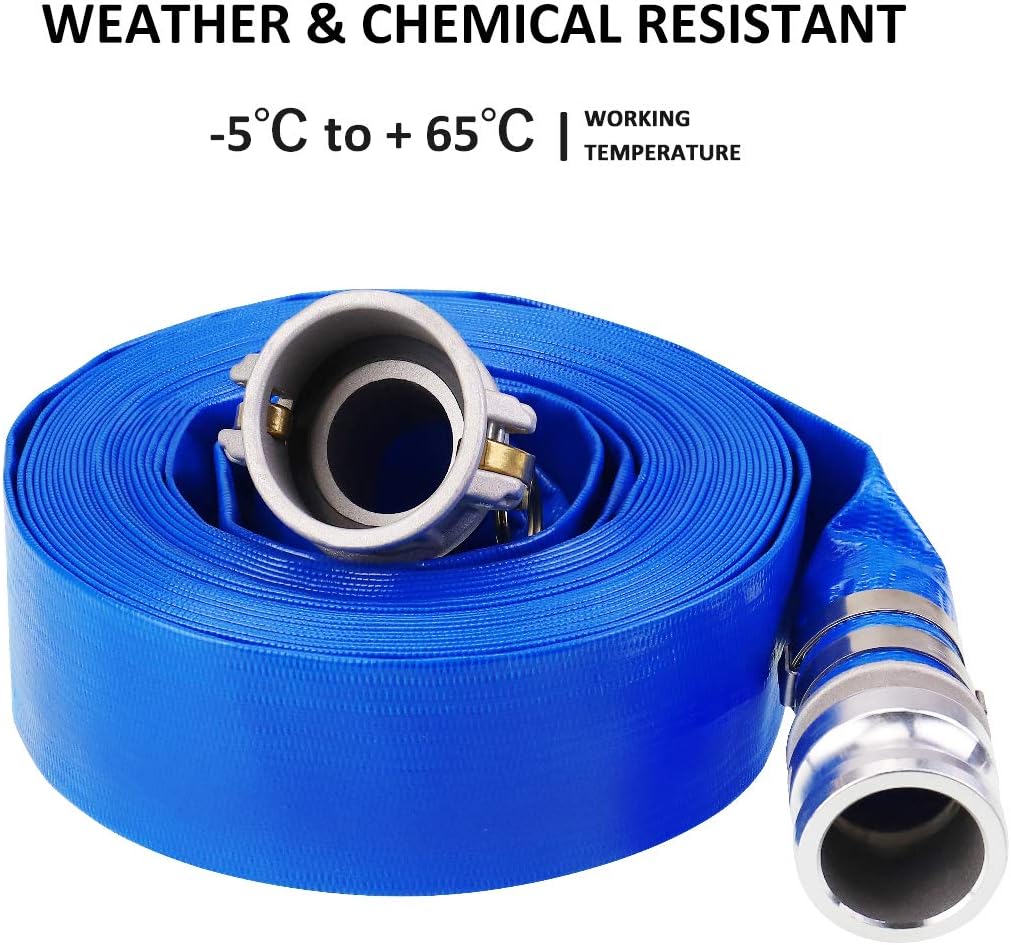 2 x 50' Blue PVC Lay-Flat Discharge Hose with Camlock Fittings A85731