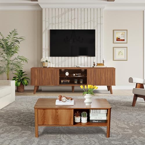 Black TV Stand and Coffee Table Set with Sliding Doors B278797