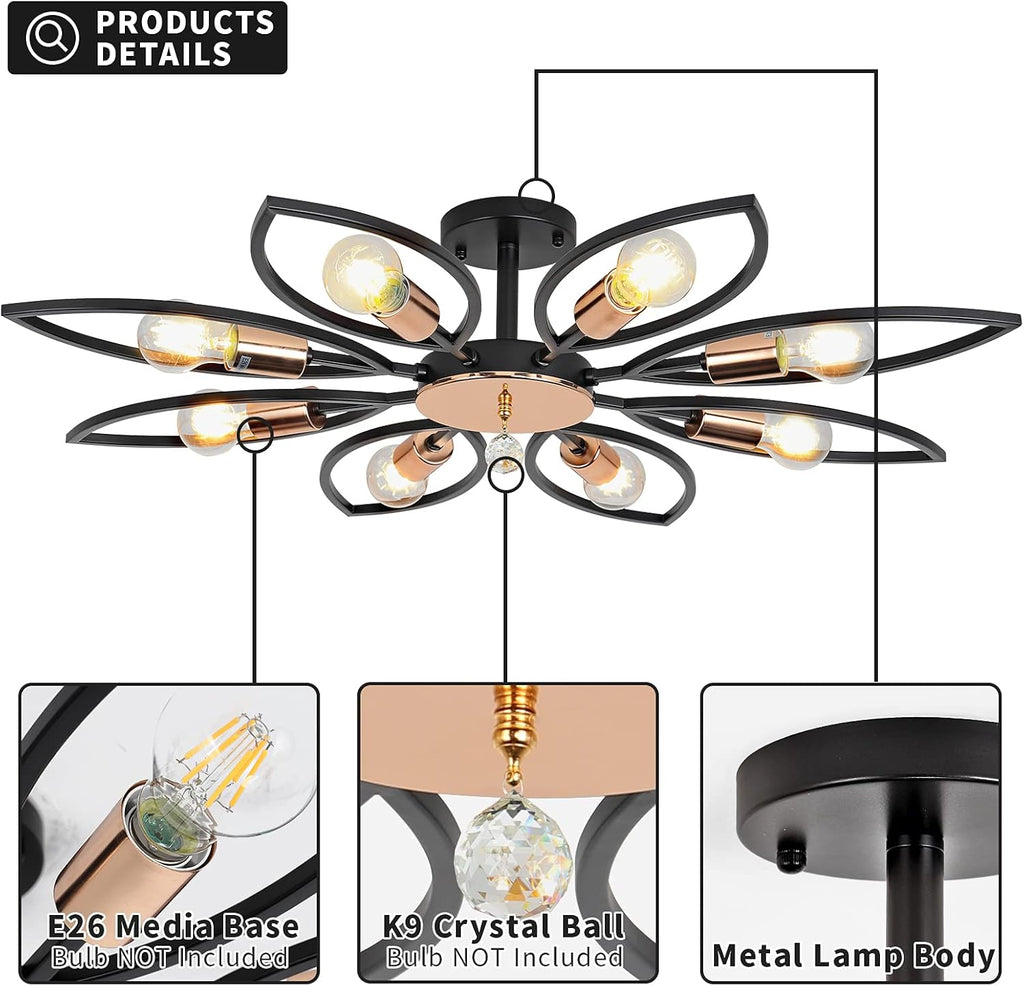 Black 8 Lights Semi Flush Mount Ceiling Light S6622