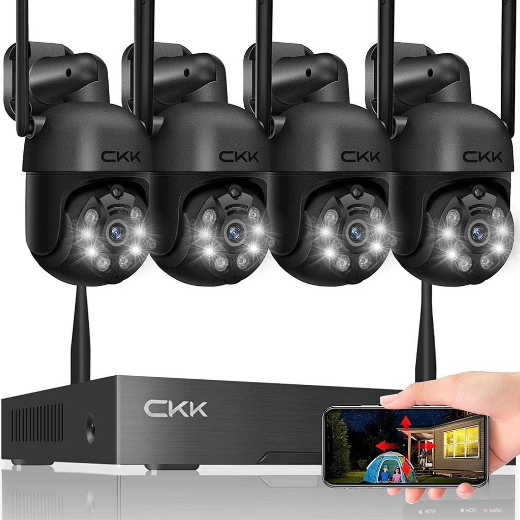 Wireless Security Camera System with 1TB HDD, Dome PTZ Cameras and Bullet Cameras, 8 Channel WiFi Surveillance NVR System with Floodlights & Siren Alarm, 2 Way Audio S523290