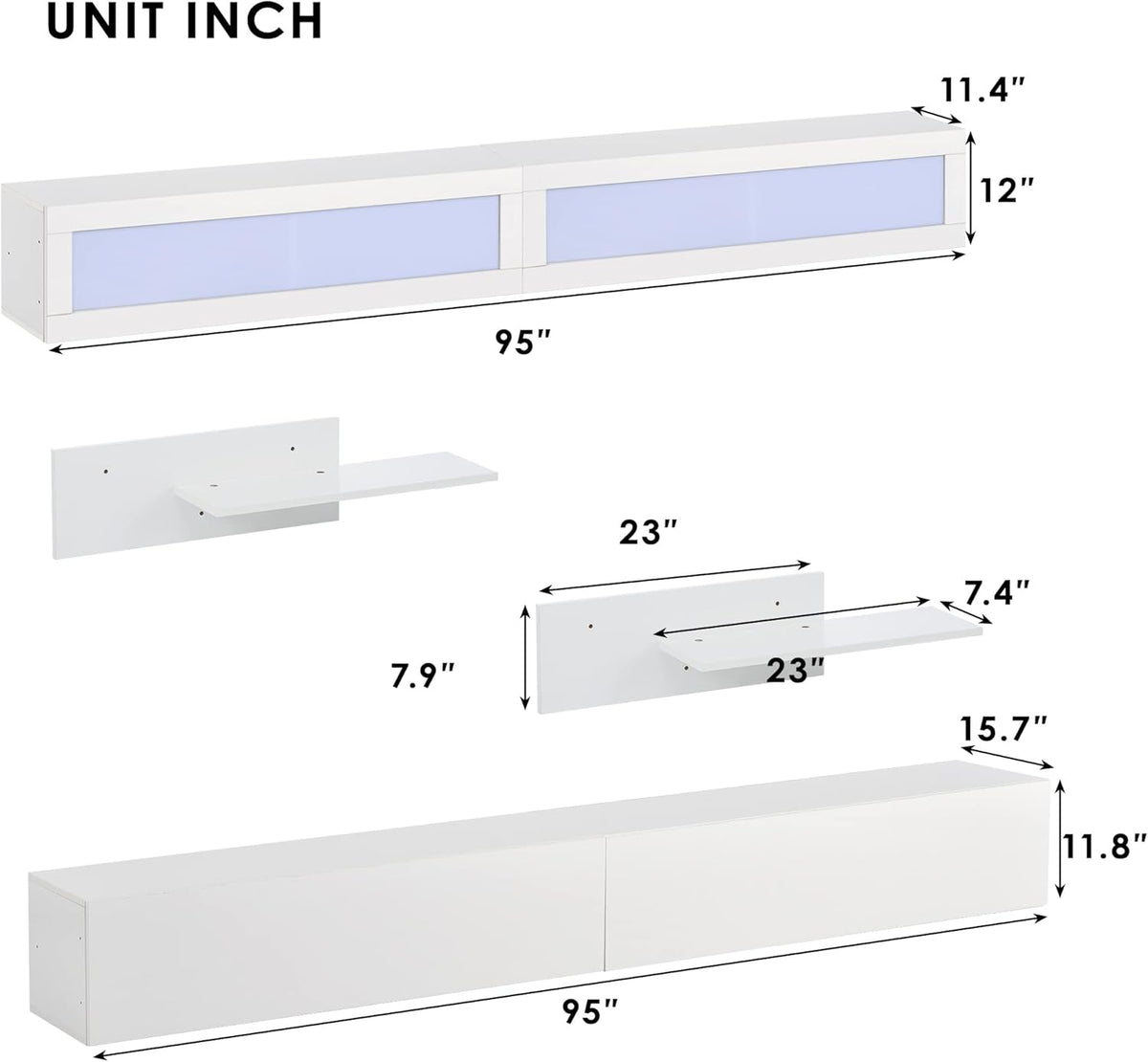 Wall Mount Floating Entertainment Center with 4 Storage Cabinets and 2 Shelves, High Gloss TV Stand N8790