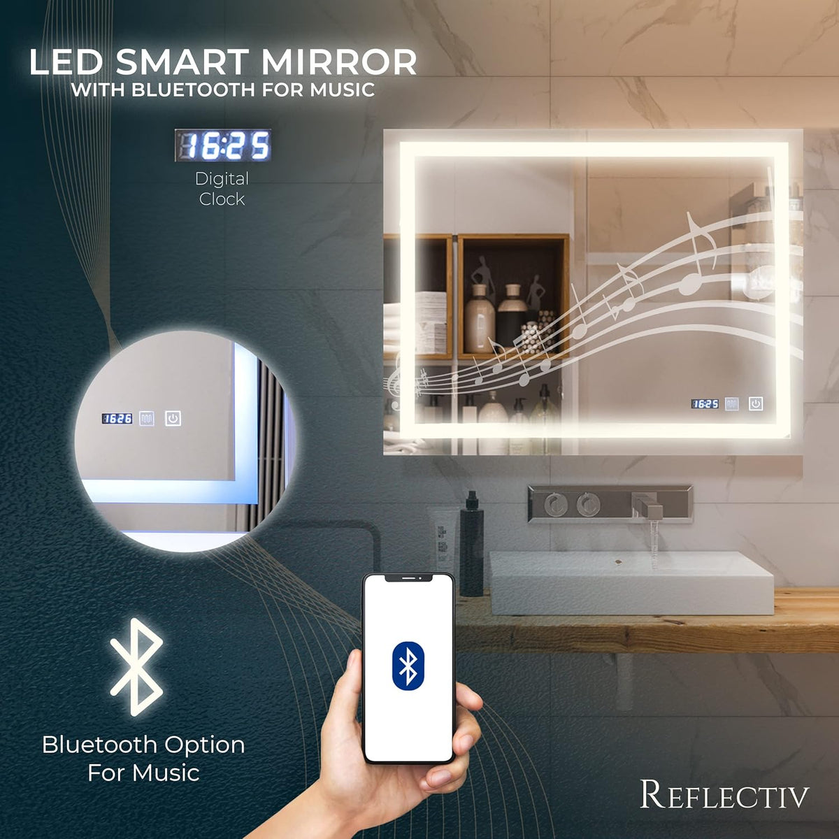 36 x 28 LED Anti-Fog Smart Bathroom Mirror S588
