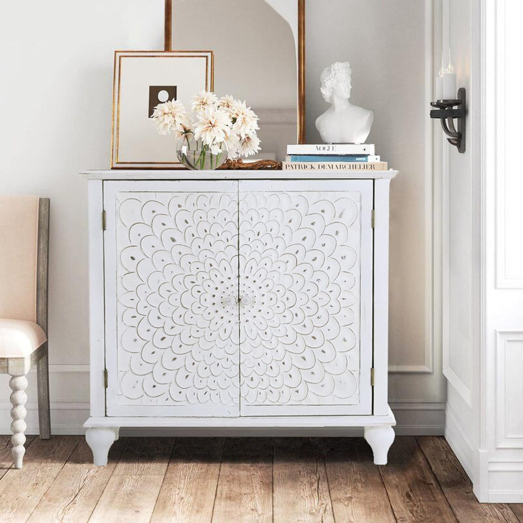 White 2 Door Distressed Accent Cabinet O864