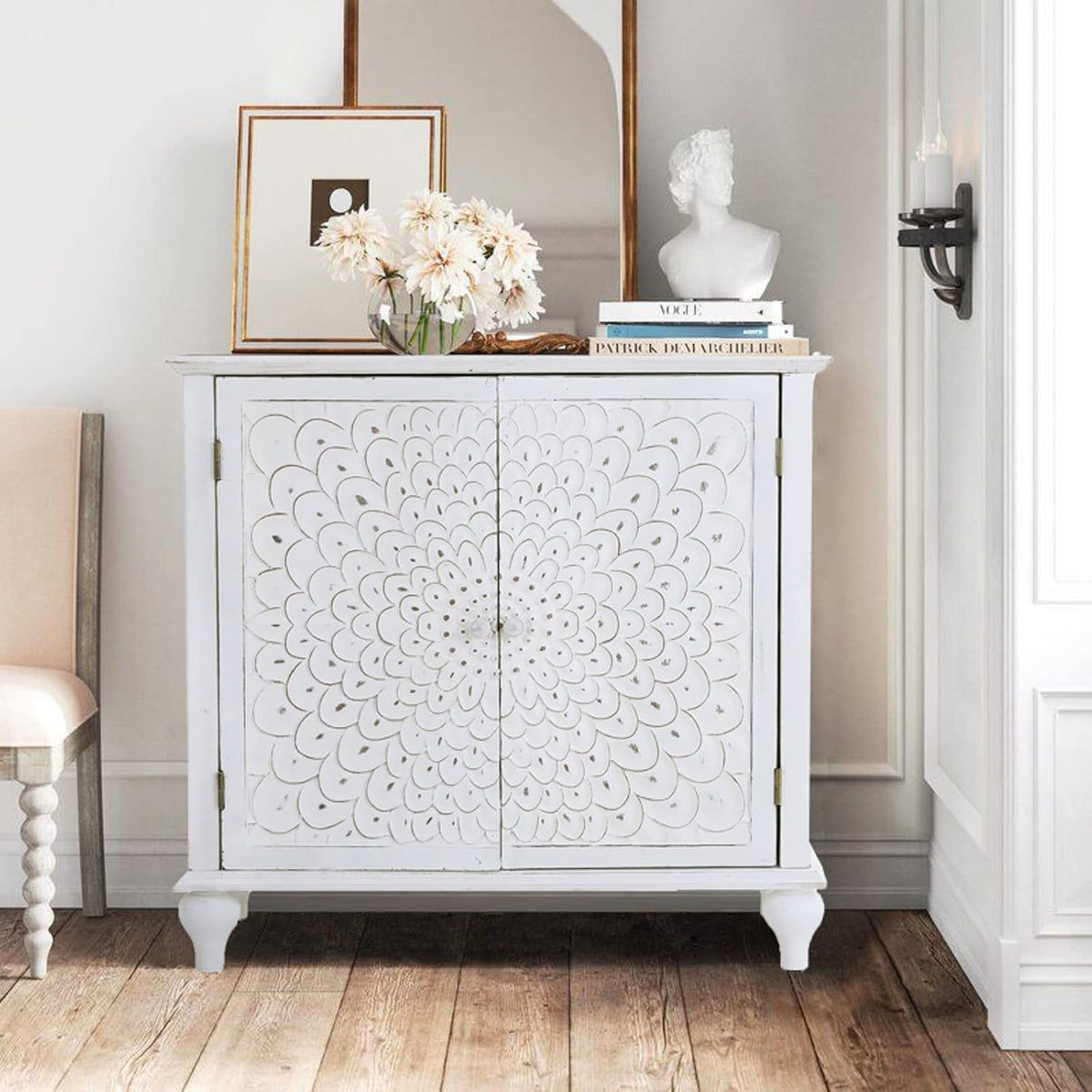 White 2 Door Distressed Accent Cabinet O864