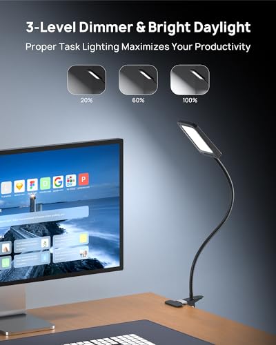 LED Desk Lamp with Clamp, 3-Level Dimmable, Flexible Gooseneck J137521