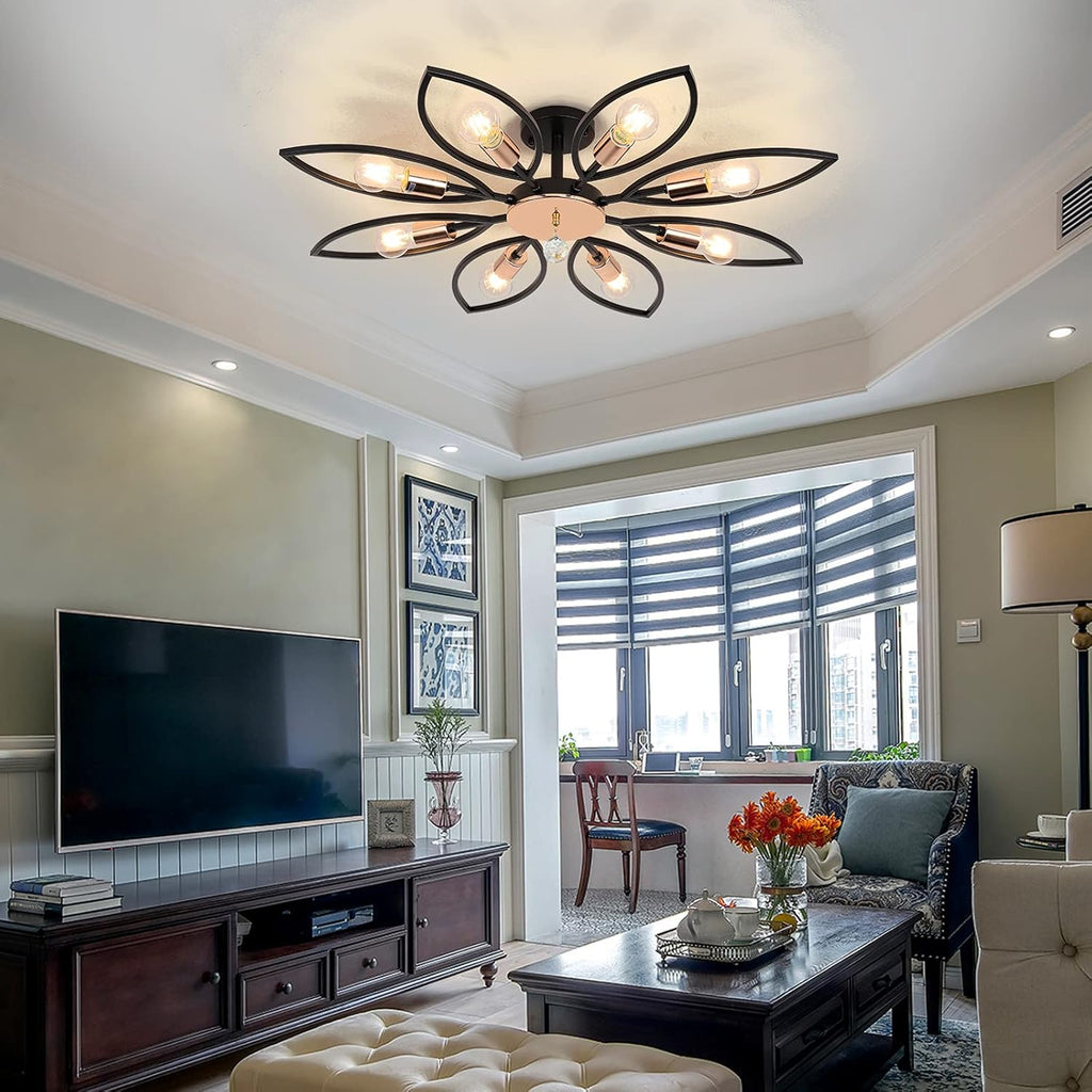 Black 8 Lights Semi Flush Mount Ceiling Light S6622
