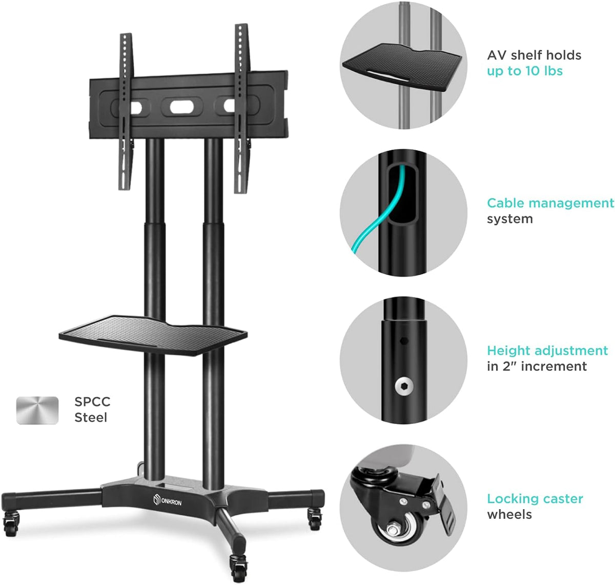 Mobile TV Stand for 40 to 65 Inch TV with Wheels Shelves N8725