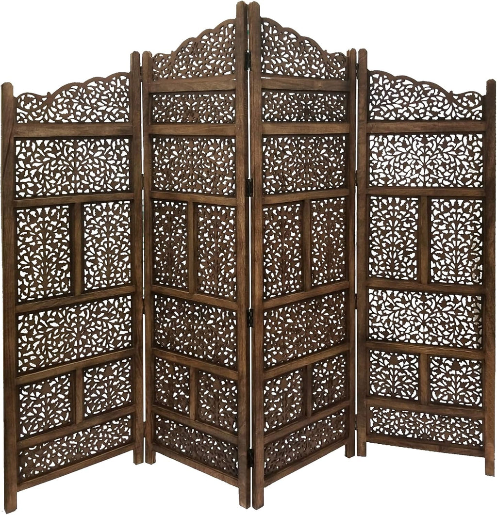 Hand Carved Foldable 4-Panel Wooden Room Divider H902