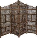 Hand Carved Foldable 4-Panel Wooden Room Divider H902