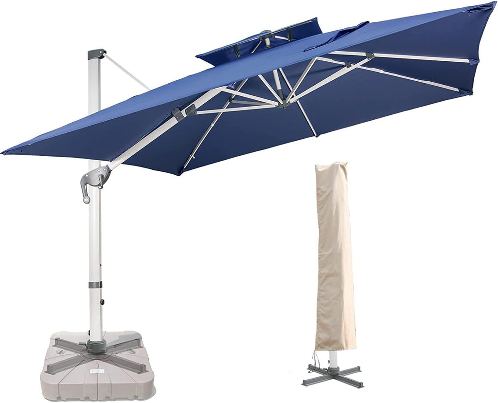 10 x 10 FT Square Cantilever Umbrella with Cross Base and Cover B652