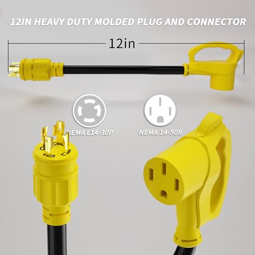 30 Amp RV Generator Adapter Cord, 12 Inch 10 Gauge, Yellow U611647