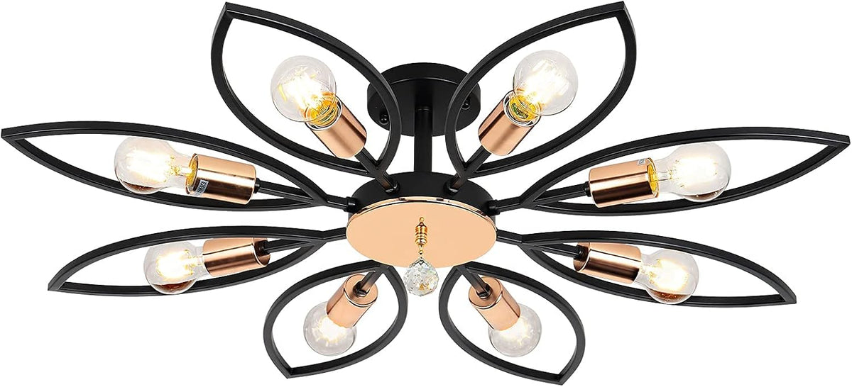 Black 8 Lights Semi Flush Mount Ceiling Light S6622