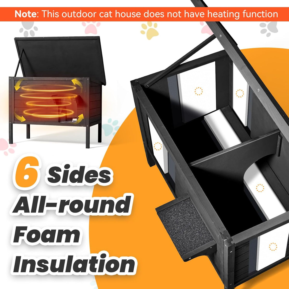 Outdoor Cat House Weatherproof Insulated Foam Wooden Cat Condos with PVC Door Flaps G44092