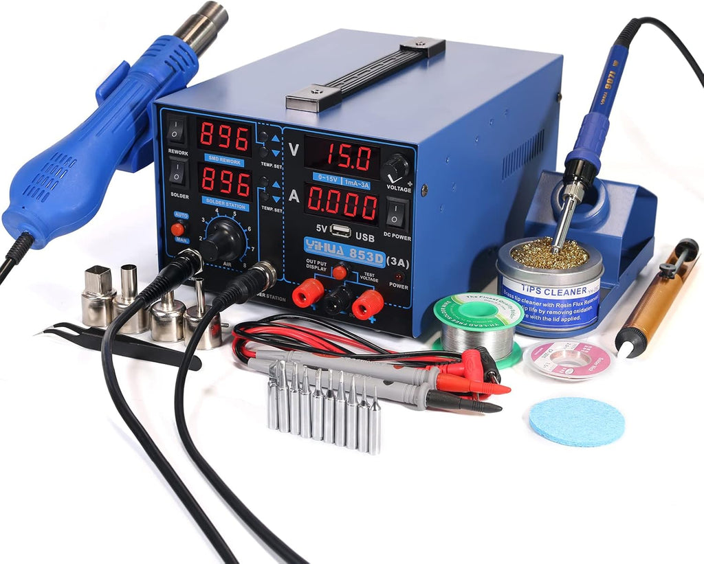 3 Tools Soldering Hot Air Rework Station and Power Supply H744