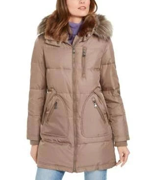 Olive Faux-Fur-Trim Down Puffer Coat J923449