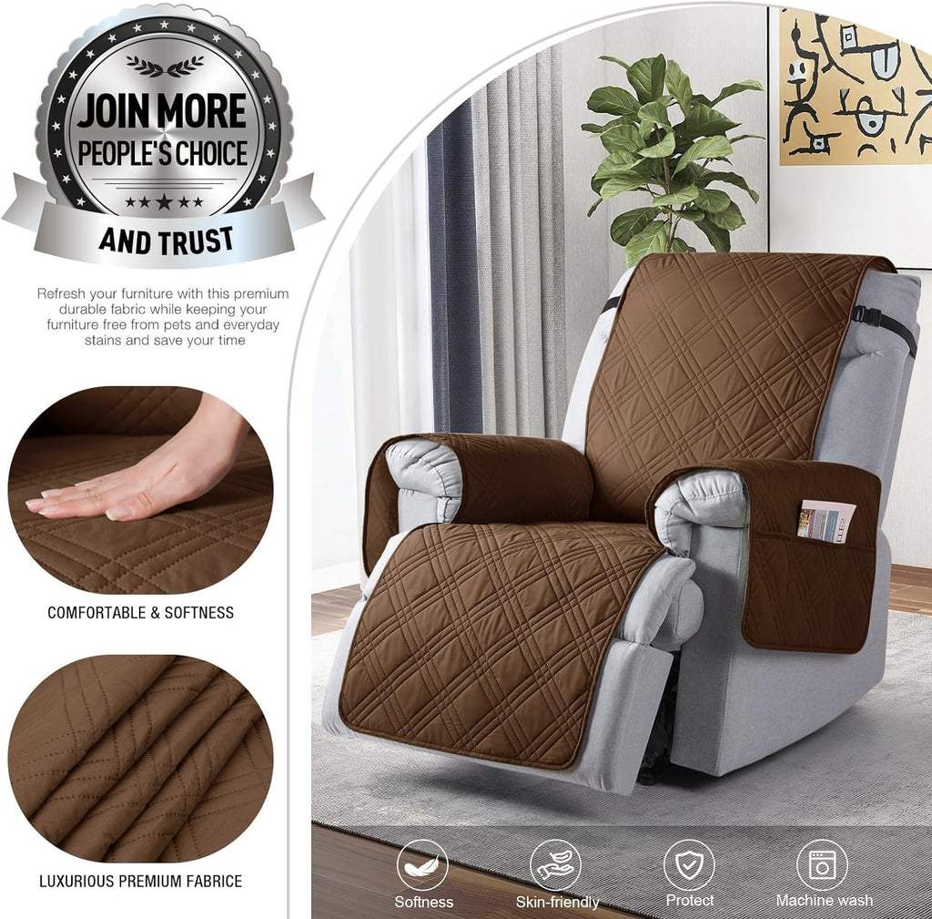 Brown Waterproof Non Slip Recliner Chair Cover with Pocket T861751
