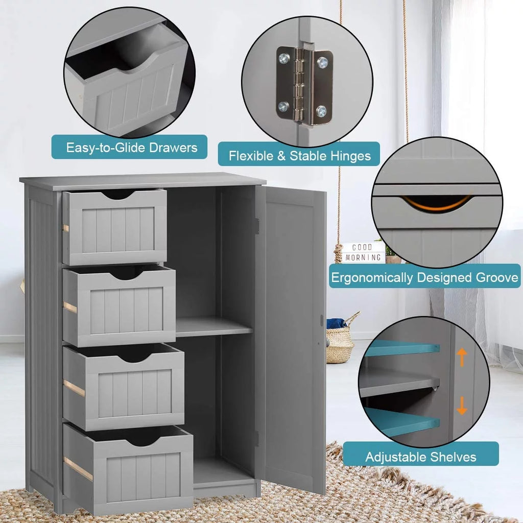 Gray Floor Cabinet with 4 Drawers & 1 Cupboard N41571