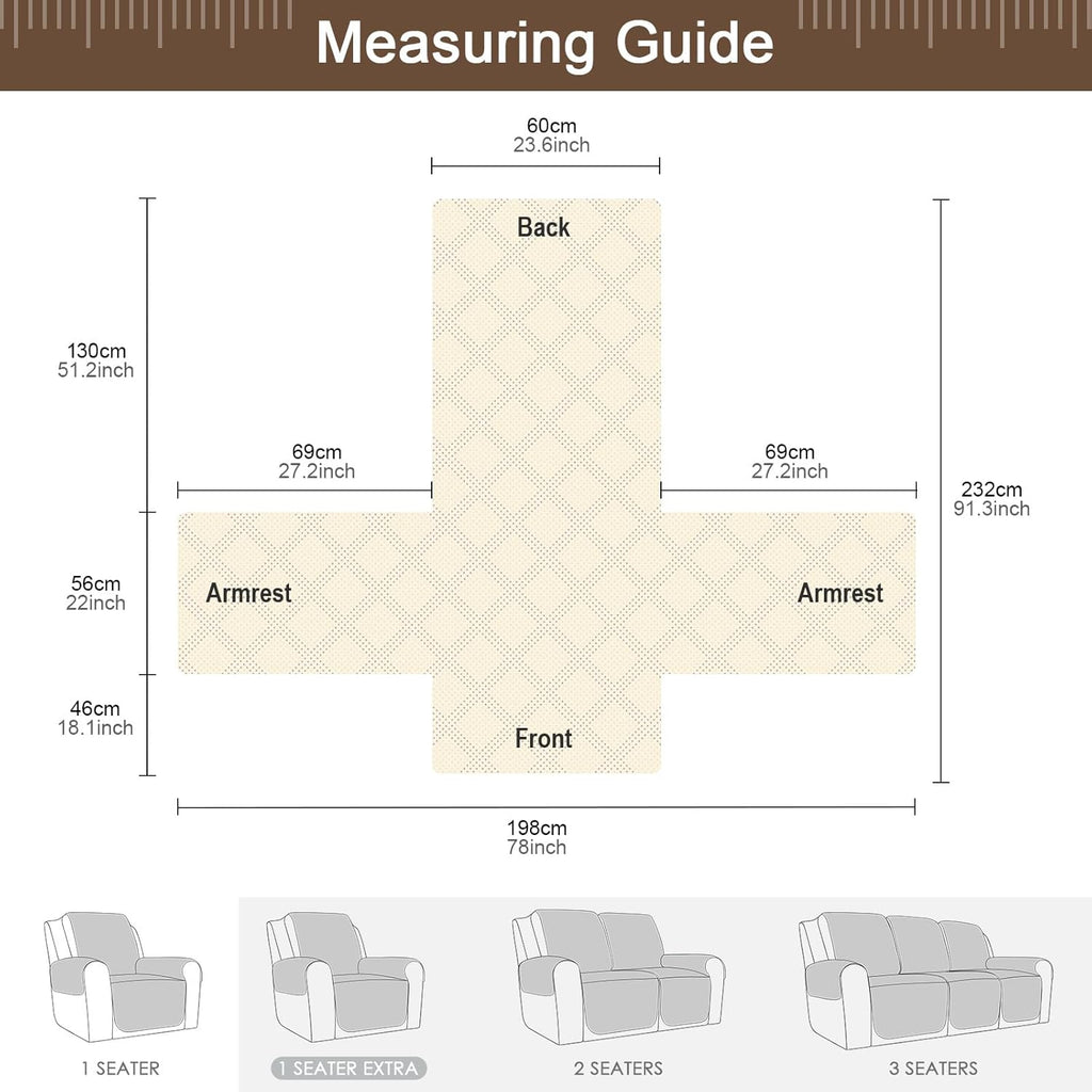 Brown Waterproof Non Slip Recliner Chair Cover with Pocket T861751