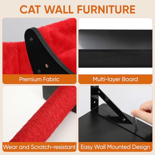 7pcs Wall-Mounted Cat Shelves Set with Scratching Board P227131