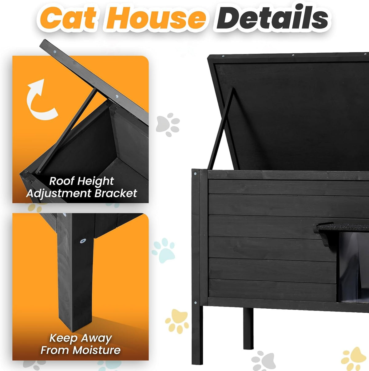 Outdoor Cat House Weatherproof Insulated Foam Wooden Cat Condos with PVC Door Flaps G44092