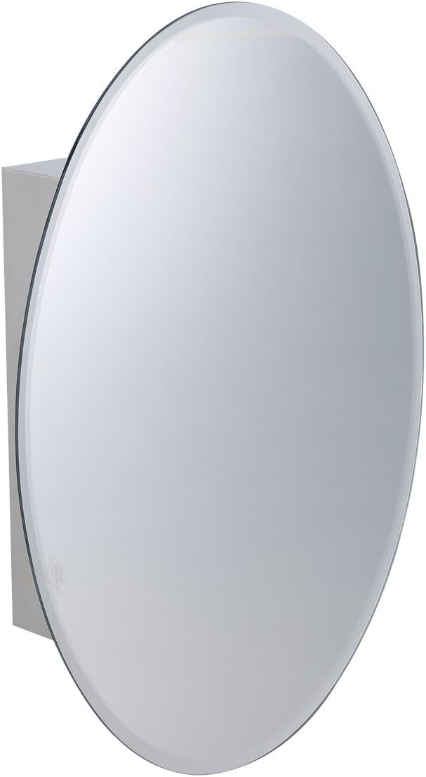 Oval Wall Mounted Medicine Cabinet Brushed Stainless Steel with Mirror 26" x 18" B991