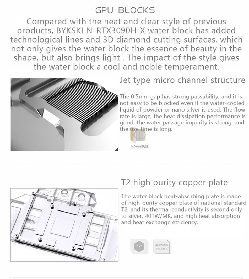 Copper Water Cooling GPU Water Block for RTX 3090 RTX 3080 F532721