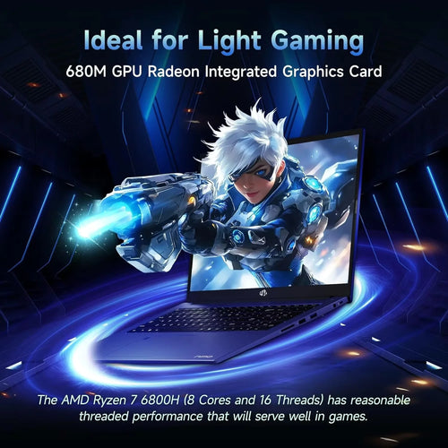 15.6" IPS FHD Gaming Laptop, 8 Cores AMD Ryzen 7 6800H, 16GB DDR5 RAM 1TB SSD AMD Radeon 680M GPU Blue O247452