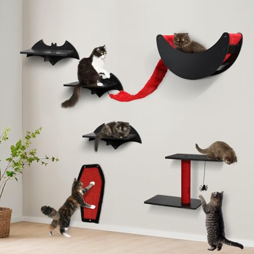 7pcs Wall-Mounted Cat Shelves Set with Scratching Board P227131