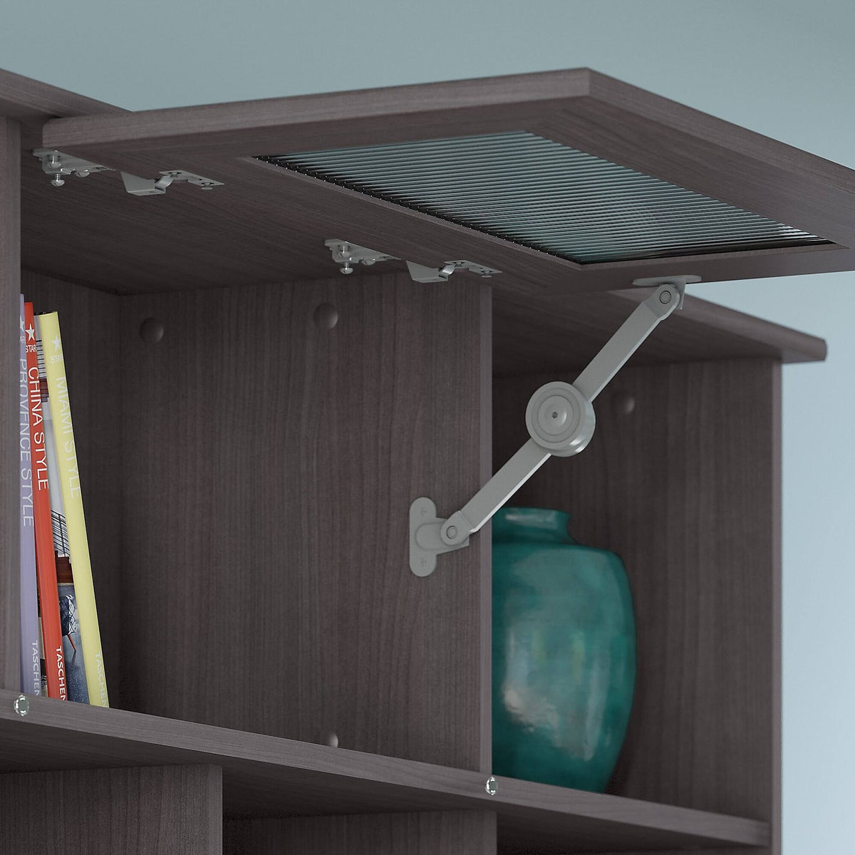 Heather Gray Corner Desk with Hutch and 6 Cube Organizer T7981