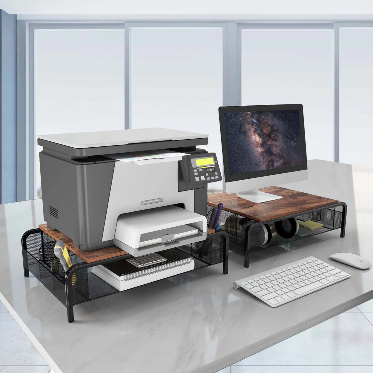 Brown Desk Monitor Stand Riser with Drawer Y447330