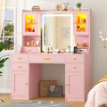 White Makeup Vanity Desk with Mirror and Lights, Large Vanity Table Set with Charging Station, Dressing Table with RGB Cabinets, 3 LED Lights Modes Y6151