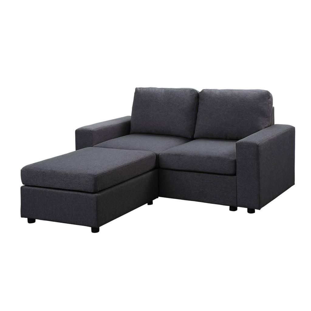 Dark Gray Linen Loveseat with Ottoman B484