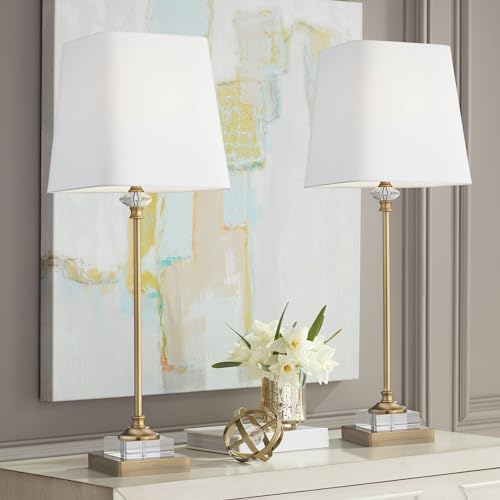 29 1/2" Tall Skinny Buffet Traditional Glam End Table Lamps Set of 2 Gold Clear Crystal Metal L28880