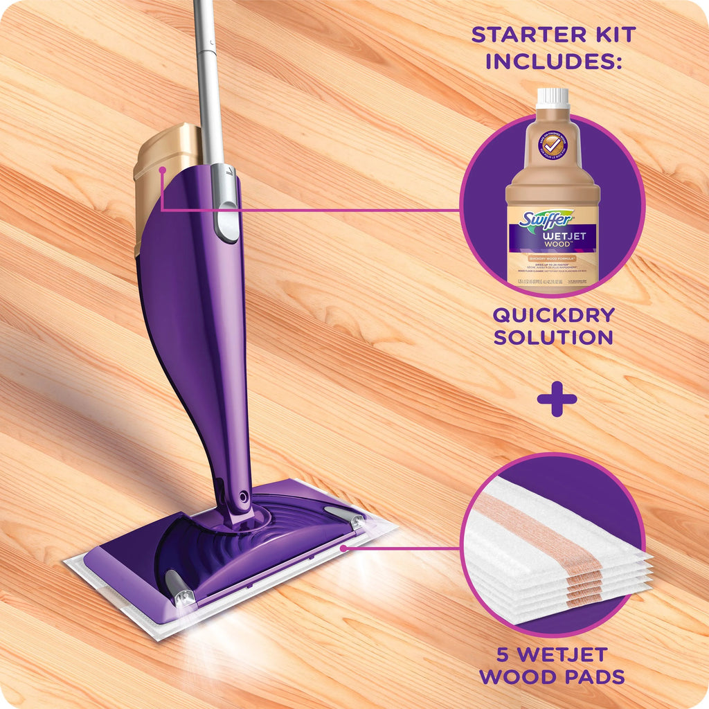 Wood Mop Starter Kit (1 Mop, 5 Pads, 1 Floor Cleaning Solution) E9882