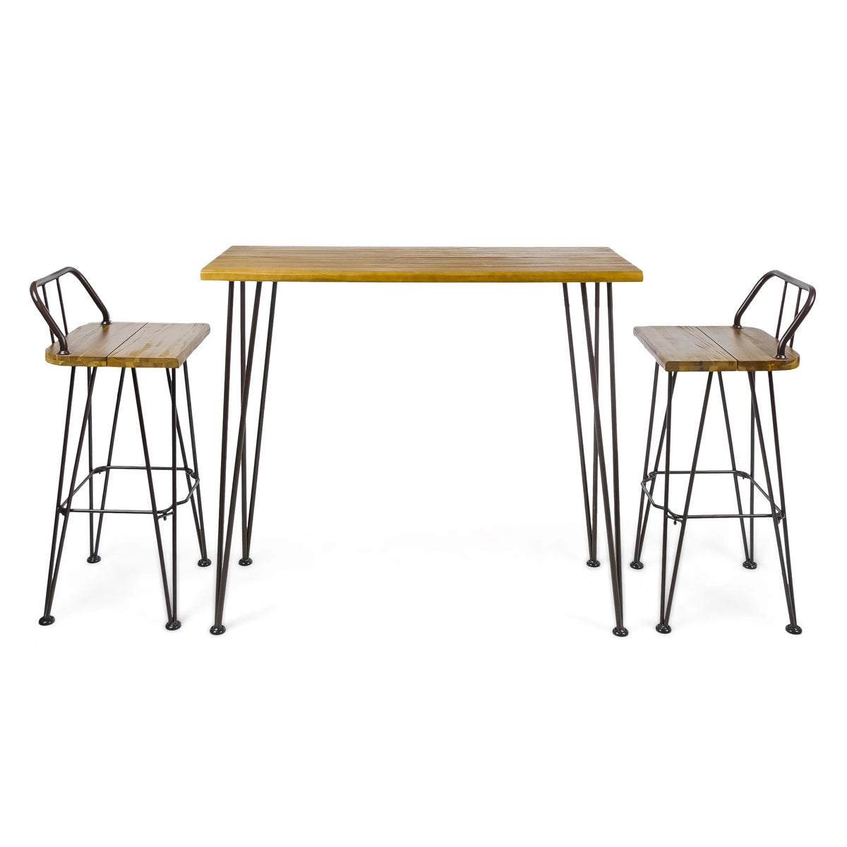 3 Piece Acacia Wood Bar Set with Iron Frame S58267