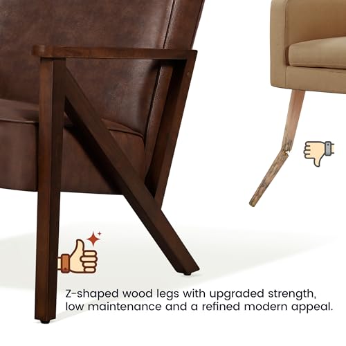 Light Brown Faux Leather Accent Chair with Wood Frame F14053