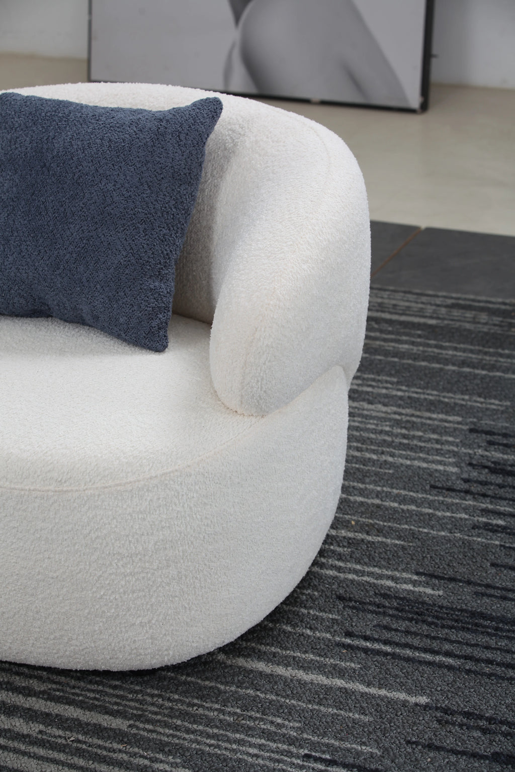 Beige Boucle Swivel Barrel Chair Z377681