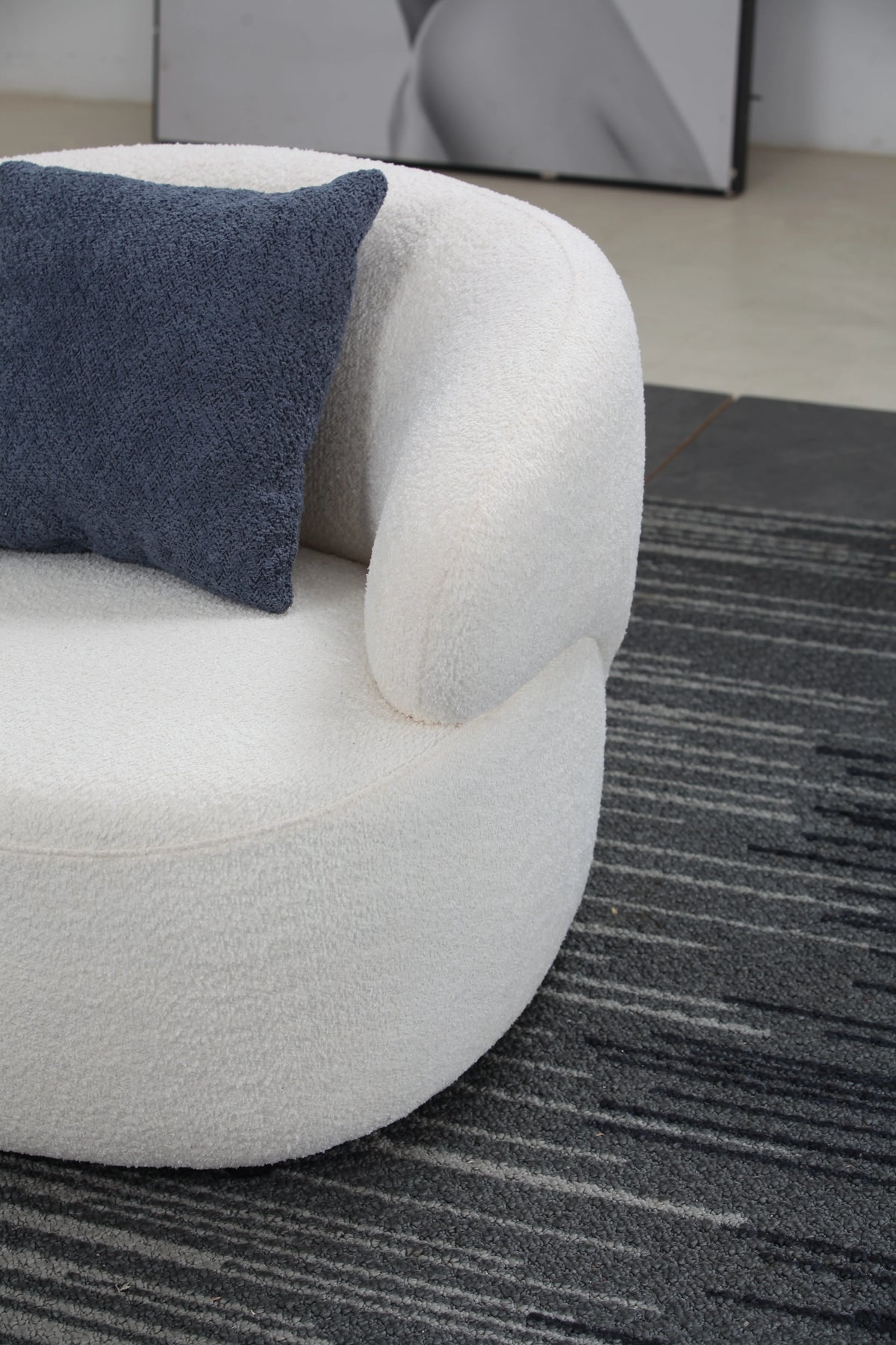 Beige Boucle Swivel Barrel Chair Z377681