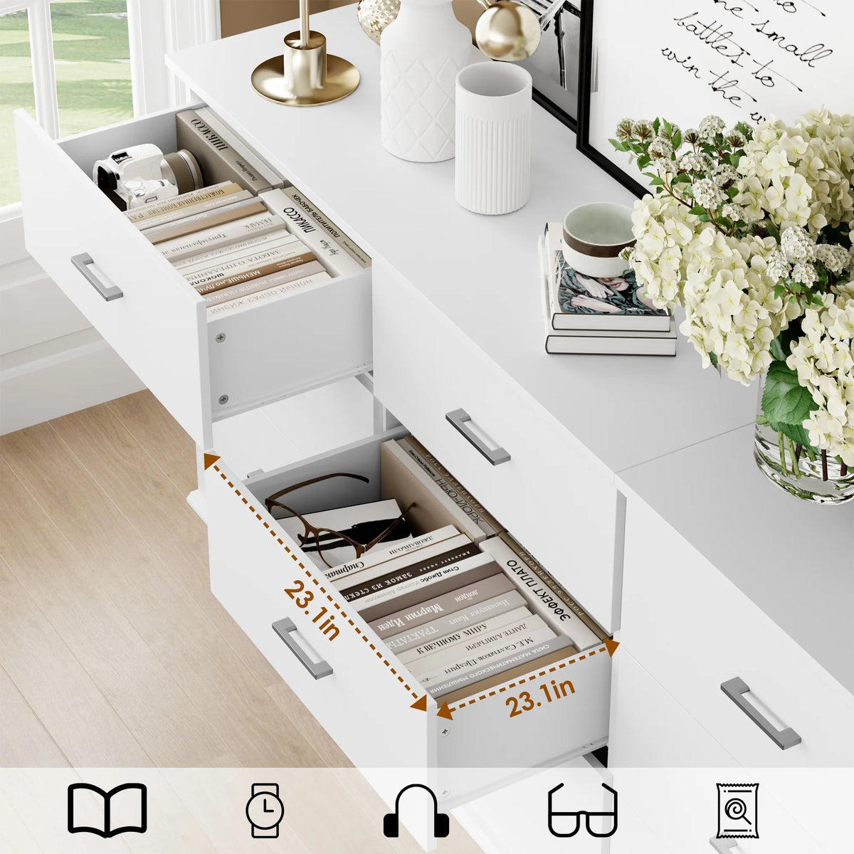 White 6 Drawer Wood Dresser R543