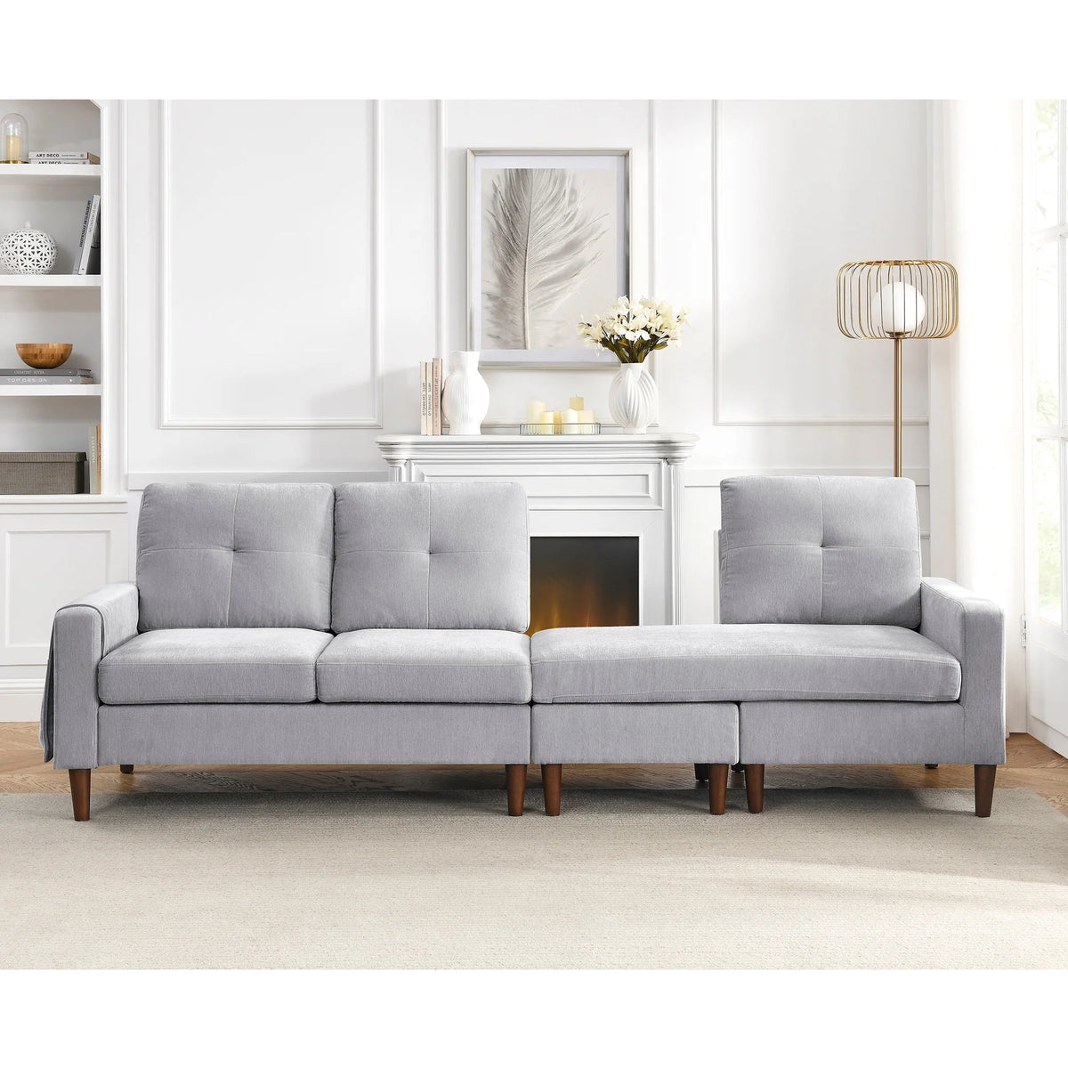 Light Grey Chenille Convertible Sectional Sofa S941069