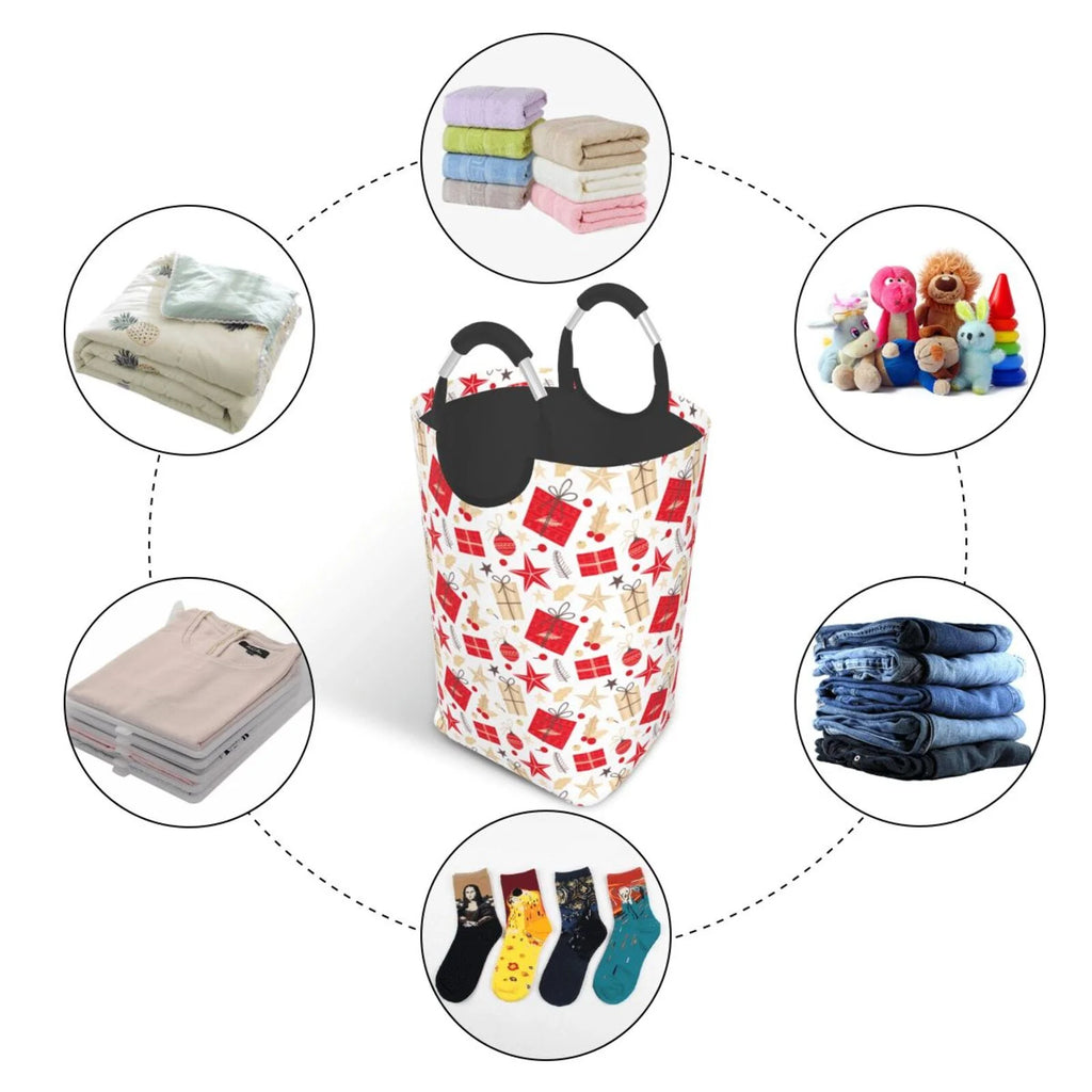 Collapsible Laundry Basket Hamper, Red Christmas Print 50L E17749