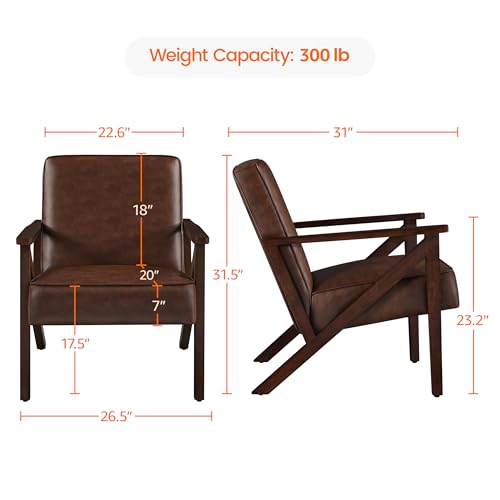Light Brown Faux Leather Accent Chair with Wood Frame F14053