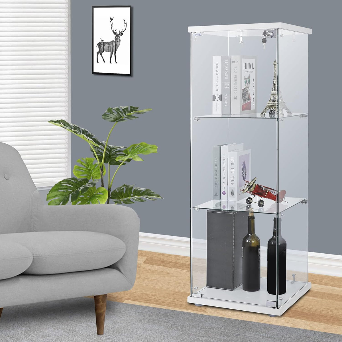 3-Shelf Glass Curio Cabinet Countertop Display Case White C71120